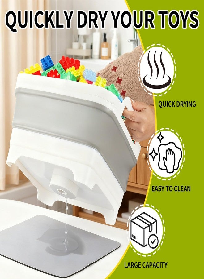 EazziSwitch Bath Toy Storage Basket Bin: Collapsible Bathtub Toys Holder Bucket & Portable Bathroom Shower Caddy Organizer - Multiuse Foldable Wash Basin Sink with Drain Plug, Handle & Drying Mat for Dish Tub - Image 4